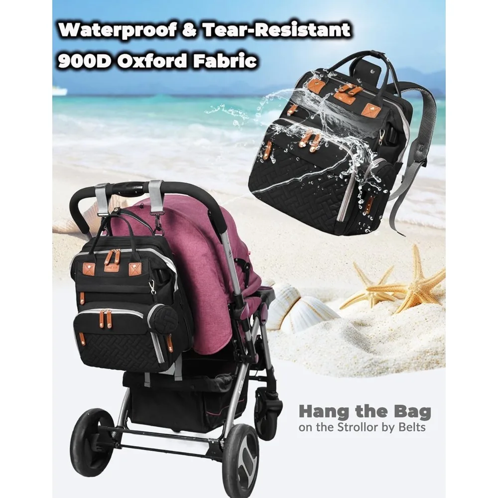 Großräumige Wasserdichte Wickeltasche Rucksack mit – Bild 3