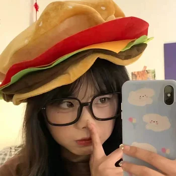 Lustiger Fast-Food-Fancy-Hut für Damen und Kinder, Hamburger, Cheeseburger-Form, Karneval, Halloween