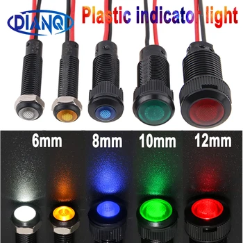 6/8/10/12 mm LED-Anzeigeleuchte Kunststoff Schwarz Signal Punktlampe Rot Gelb Bernstein Blau Grün Weiß