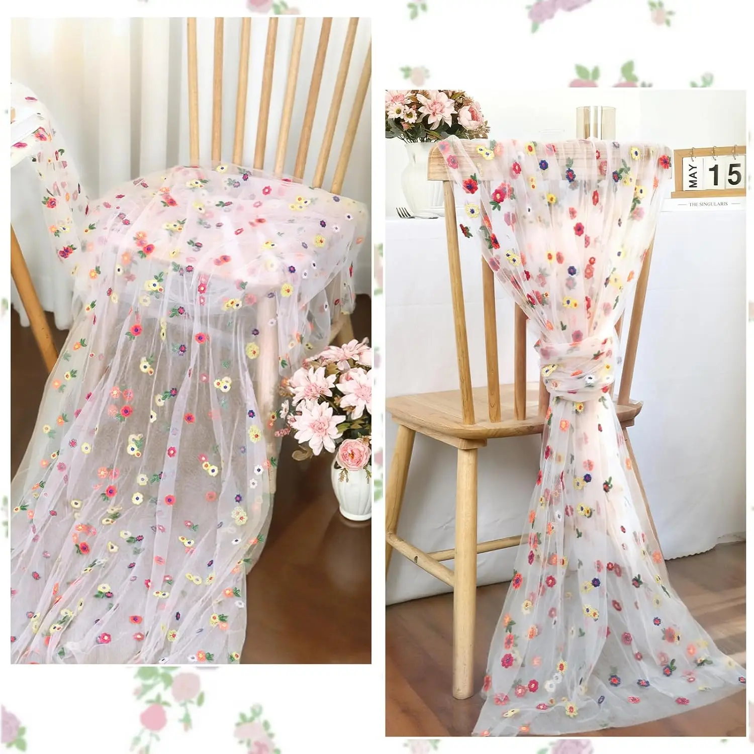 Gestickter Gänseblümchen-Tischläufer, floral bestickter – Bild 5