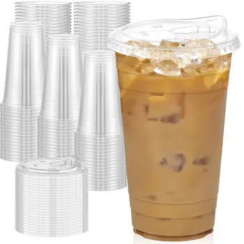 500ml transparenter Plastikbecher mit Deckel, robuster und lebensmittelechter Eiskaffeebecher