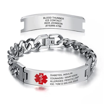 Personalisierte Notfallarmbänder für Frauen und Männer, individuell gravierte medizinische