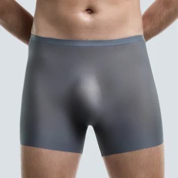 Herrenunterwäsche, Herren-Boxershorts mit 3D-Stempeln, Eisseide, nahtlos, dünn, verlängert, Sport, Sommer