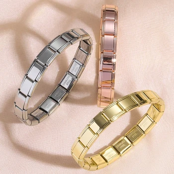 FTCY Italienische Charme Edelstahl Armbänder Für Frauen Männer 9mm Breite Elastische DIY Modulare Armband