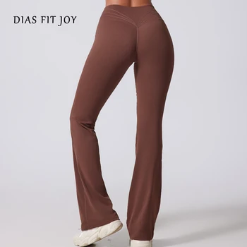 DIAS FIT JOY Damen Hip Lifting Schlaghose hoch taillierte Yoga-Fitnesshose Sport Micro Flared Yogahose Hose