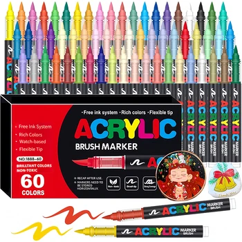 48 Farben Weiche Pinselspitzen-Acrylmarker-Set, Malstifte für Stein, Holz, Stoff, Glas, DIY-Basteln