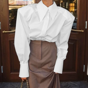Linad Herbst Elegantes Weißes Hemd Mit Puffärmeln Büro Dame Einreiher Frau Bluse 2025, Street Chic Drehen
