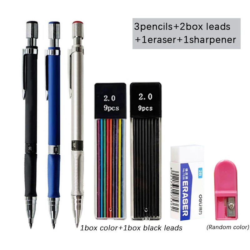 Druckbleistift-Set 2,0 mm mit 2B-Schwarz/Farben-Minenminen – Bild 6