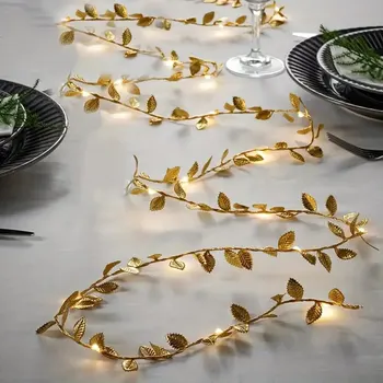 2m 20led goldene winzige Blätter Lichterkette Batterie powerd LED Kupferdraht Lichterketten für Hochzeit Home
