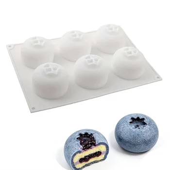 1/6-Kavitäten-Form für Blaubeermousse-Kuchen, Fruchtförmige Dessert-Silikonform für Schokoladenpudding