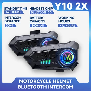 Y10 2x Bluetooth Motorrad Helm Intercom 300M Wireless Intercomunicador 2000Mah Moto Walkie Talkie mit weichem