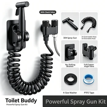 Bidet-Sprühgerät für Toilette mit Doppelsteuerung, Wandmontage, Handbrause mit Schlauch