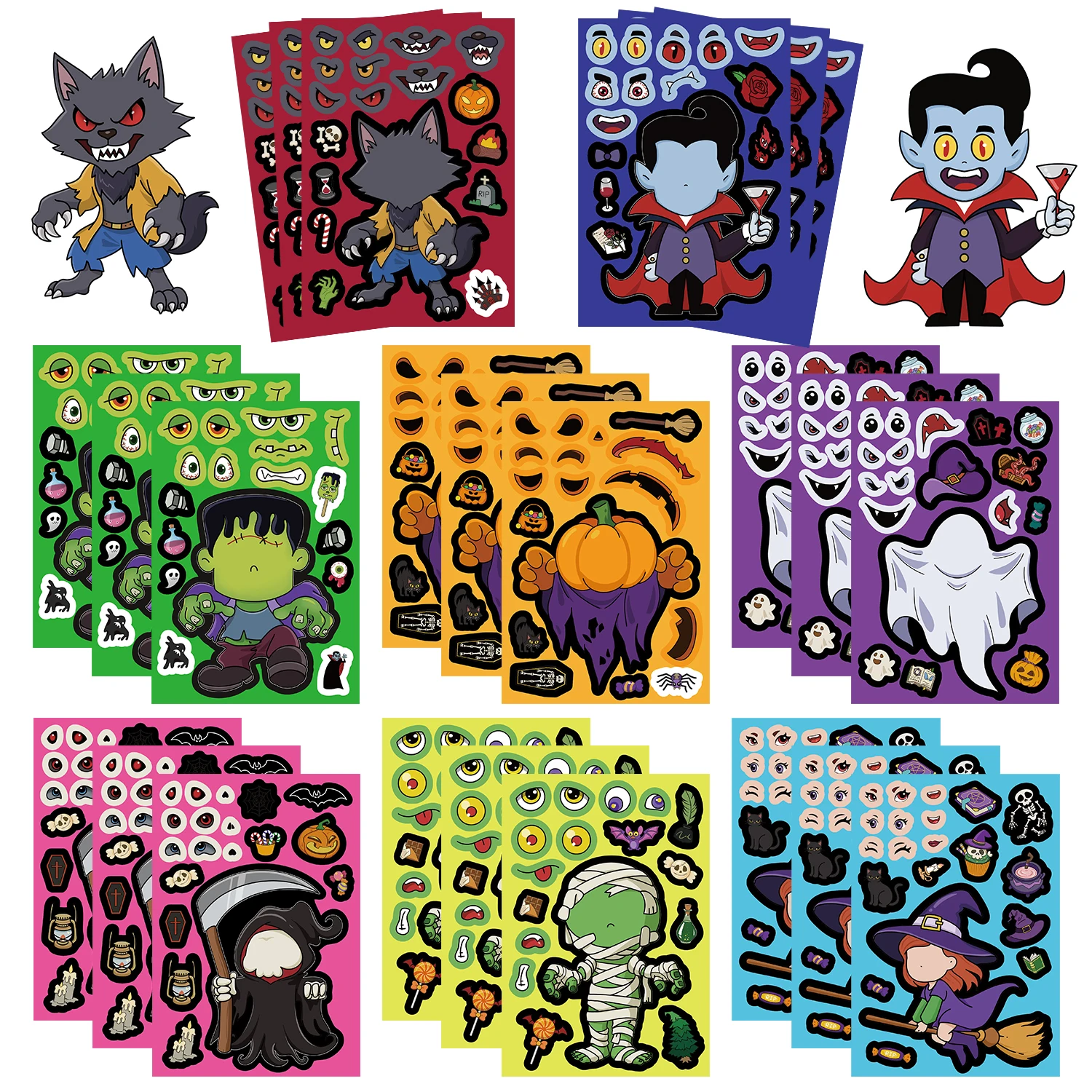 32 Blatt Halloween Make a Face Puzzle PVC Aufkleber Kinder