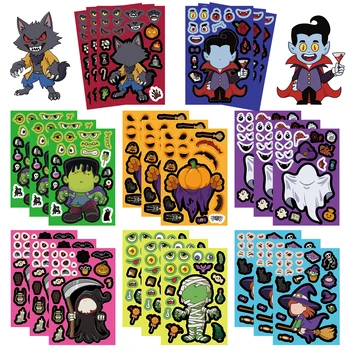 32 Blatt Halloween Make a Face Puzzle PVC Aufkleber Kinder Partybevorzugungen Geschenk Spielzeug DIY Kürbis