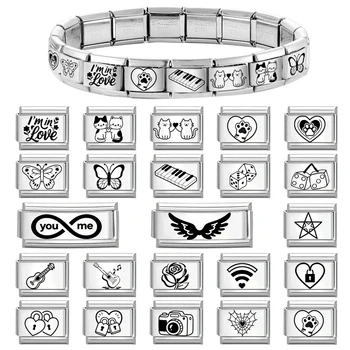 Lasergravur Liebe Herz Schmetterlingsflügel Katzen Schleife DIY italienische Charm Links passen 9 mm