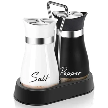Küchenglas-Gewürzflasche, verstellbar, nachfüllbar, Salz- und Pfefferstreuer, 2-teiliges Set mit Regal