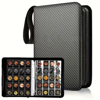 Reißverschluss-PU-Münzsammelalbum, 200 Münzenfächer, 10 Taschen pro Seite, Tragbares Münzaufbewahrungsalbum