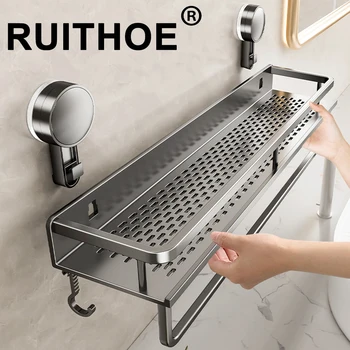 Badezimmerregal mit Saugnapf, Badezimmerregal, Toilettenraum, Aluminium, ohne Bohren, Hängeregal