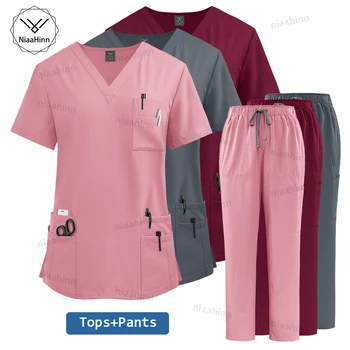 Medizinische Kleidung für Frauen, Uniform, Krankenschwester, Laborkittel, Unisex, Tops und Hosen, Anzüge