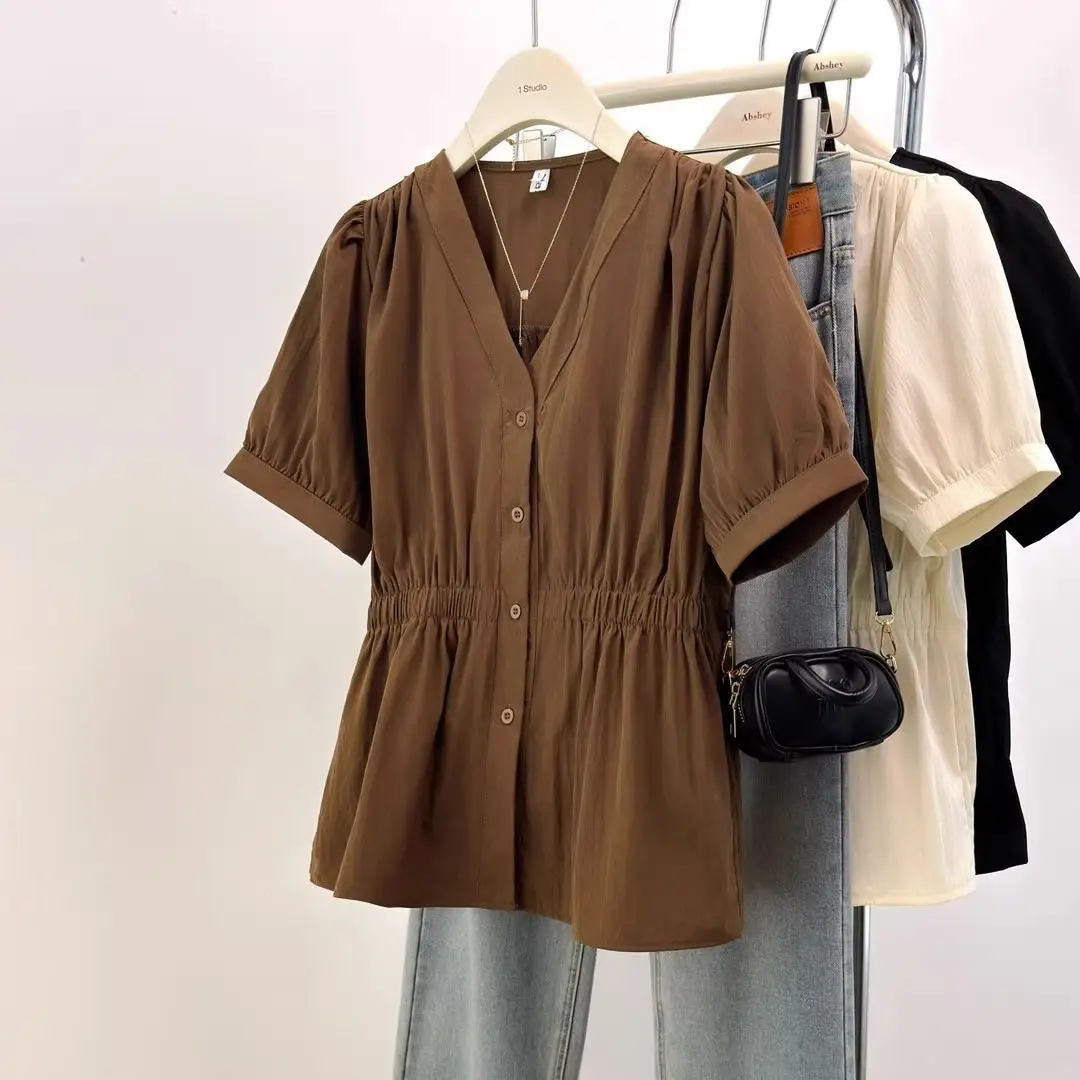 200 Pfund Plus Größe Elastische Taille Büro Dame Trend Hemd – Bild 5
