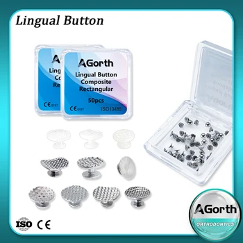Schachtel Dental Kieferorthopädische Lingual Tasten Metall Bondable Monoblock Mesh Loch Basis (50 Stück)