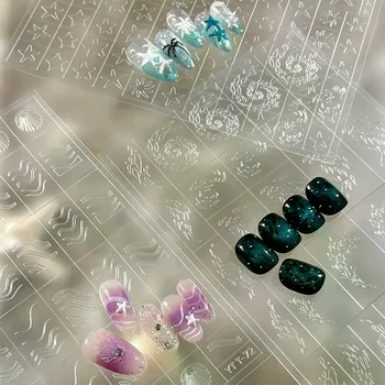 Nagel-Aufkleber mit Ozean-Muschel-Seestern-Design Selbstklebende Schablonen-Sticker für Nagelkunst-Dekoration