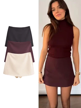 TFMLN Neue Frühjahr Frauen Solide Skort Mode Kausalen Seite Zipper Mini Shorts Röcke Vintage Hohe Taille