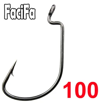Wide Gap Worm Angelhaken Jig Crank Big Bass Haken Schwarz High Carbon Steel Kurbel Widerhaken (100 Stück)