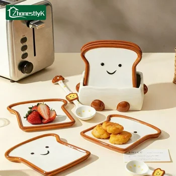 Lächelnde Toastbrot-förmige Keramikschalen Haushalts-Gewürzschale Niedliche Snack-Teller Obst-Sushi-Schüssel