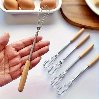 Schneebesen-Set mit Massivholzgriffen, Küchen-Schneebesen und Sahnemixer aus Edelstahl (3 Stück)