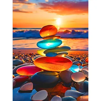 Strand-Landschaft Diamant-Malerei-Set, DIY Erwachsenen-Diamantmalerei-Set für Heimdekoration, Erwachsene