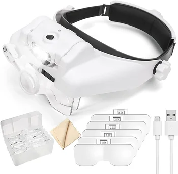 Z30 Stirnbandlupe, beleuchtet, wiederaufladbar, Reparatur-Lötvergrößerungsbrille, austauschbare Linse, dritte