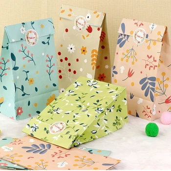 Pflanzenmuster Geschenkpapiertüten für Süßigkeiten, Kekse, Bäckerei, Kraftpapier, Verpackungsbeutel