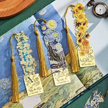 Van Gogh Ölgemälde Stil Lesezeichen Vintage Metall Buch Seite Buch Dekoration Quasten Lesezeichen Student