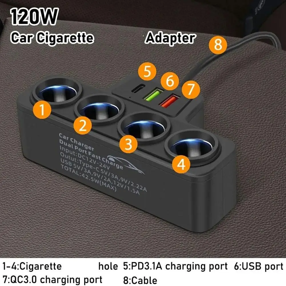 Zigarettenanzünder-Verteiler 120 W mit 2× USB, PD und QC 3.0 – Bild 2