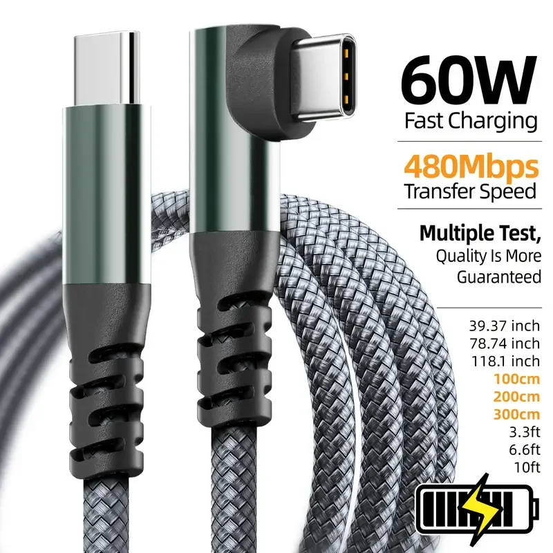 USB-C auf USB-C Kabel 60 W PD, 1 bis 3 m – Bild 3