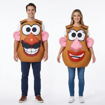 Lustiges Kartoffelkopf-Kostüm Herr und Frau Kartoffelkopf Partnerlook Halloween Cosplay Tunika Paar Karneval