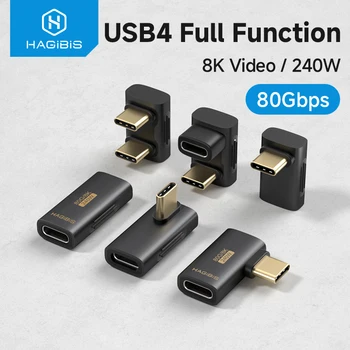 Hagibis USB C auf C Adapter 90 Grad rechtwinkliger Konverter 80 Gbit/s USB4 Datenkabelverlängerung