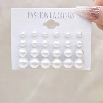 Modisches und schlichtes Damen-Ohrring-Set mit Perlenimitat, geeignet für den täglichen Gebrauch (12 Stück)
