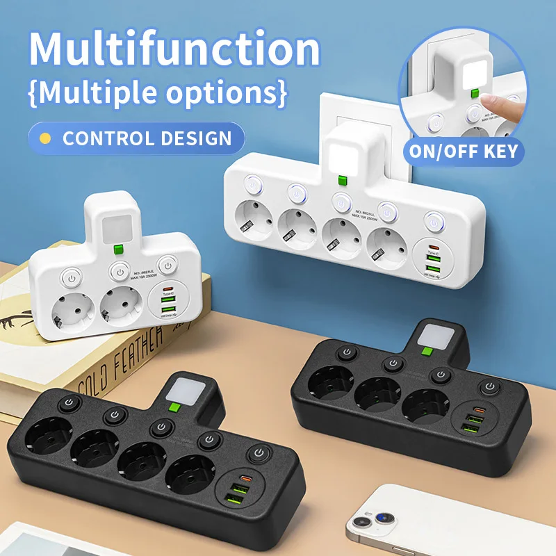 EU-Steckdose, 4 Steckdosen, Multitap-Wandsteckdosenleiste – Bild 3