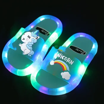 Kinder Jungen Mädchen Hausschuhe Cartoon Einhorn Tiere Drucke Schuhe beleuchtete Mode süße Schuhe Badezimmer