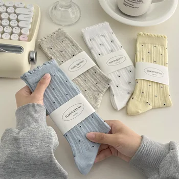 Sommer Dünne Polka Dot Frauen Socken Retro Harajuku Baumwolle Crew Socken Frauen Mädchen Mode Weichen Bequemen