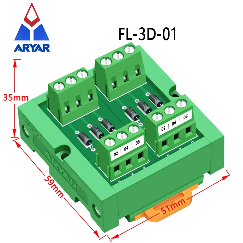 6-Kanal-Diodenmodul für DIN-Schienenmontage, 1 Ampere, 1000
