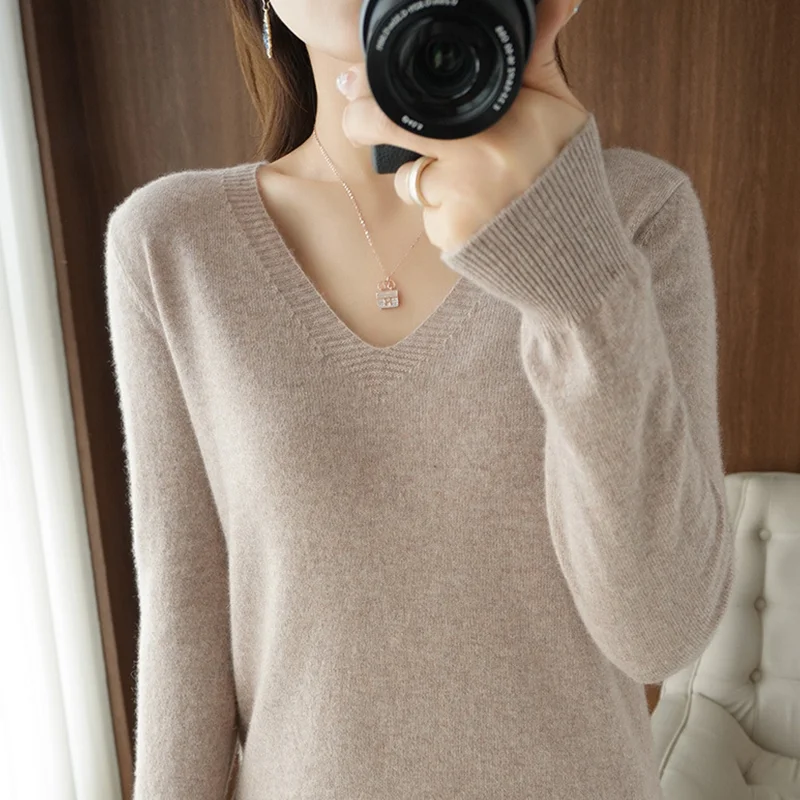 Neue Kaschmir frauen V-ausschnitt Pullover Spitze Neck – Bild 2