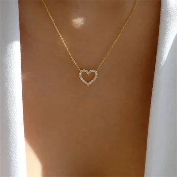 Kpop Kristall Hohl Liebe Anhänger Halskette Romantische Zirkon Einfache Halskette Für Frauen Trendy Schmuck