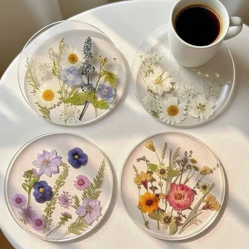 2D Runde Bunt Bedruckte Untersetzer Transparente Künstlerische Blumen-Untersetzer Hochzeit Geburtstag