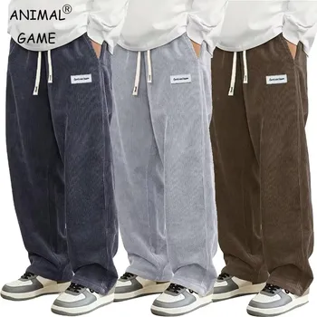 Herbst Herren Cord Casual Hosen Mode Lose Fit Hosen Gerade Jogginghose Elastische Taille Kordelzug Outdoor