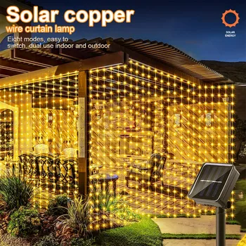 Solar-LED-Vorhang-Licht, Outdoor-Girlande, Solar-Fee-Lichterkette, Kupferdraht-Lampen für Garten, Hof