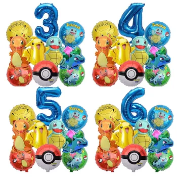 Pokemon-Luftballons-Set, Pikachu-Pokemon-Ball-Luftballons, 32 Zoll, blauer Zahlenballon für Kinder (10 Stück)