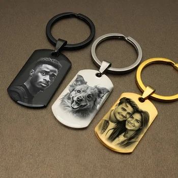 Personalisierter Foto-Schlüsselanhänger, individuell graviertes Edelstahl-Hundemarke, das perfekte
